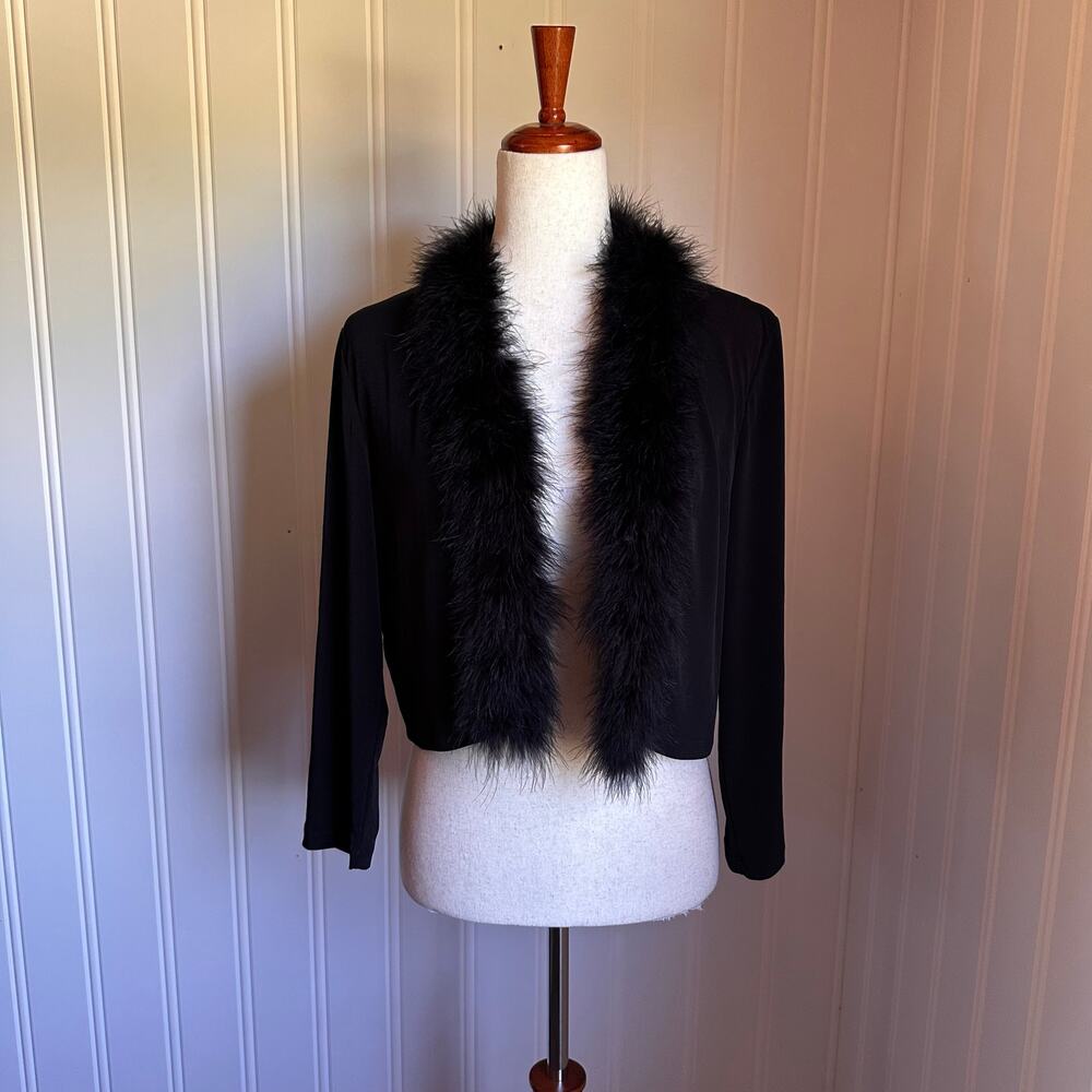 Vintage 90s/Y2K Whimsigoth Black Boa Cardigan L